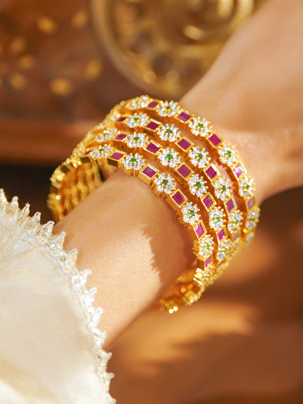 Gold Toned Multicolor Studded Bangles Set Of 4