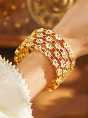 Gold Toned Multicolor Studded Bangles Set Of 4