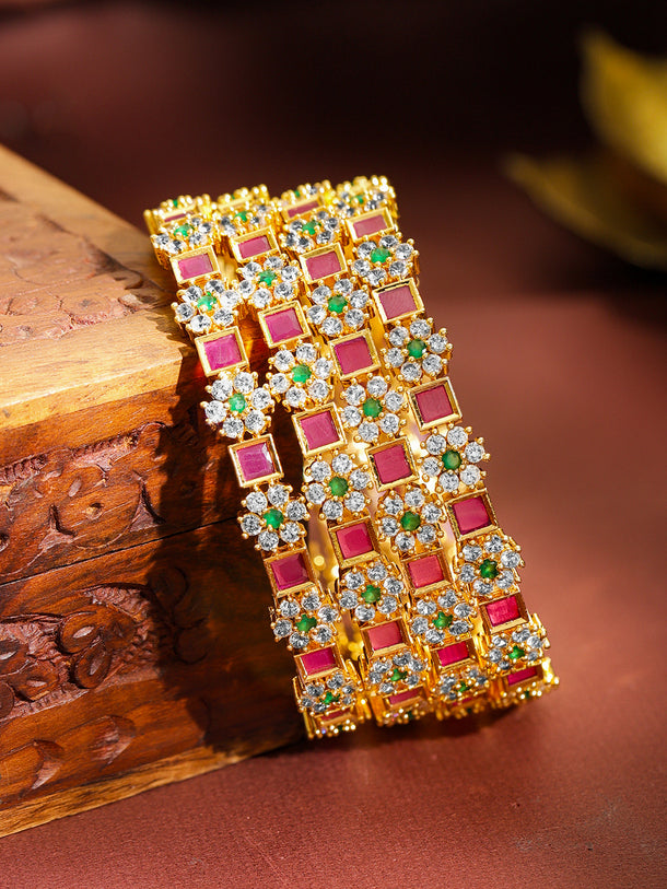 Gold Toned Multicolor Studded Bangles Set Of 4