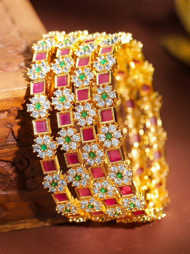 Gold Toned Multicolor Studded Bangles Set Of 4