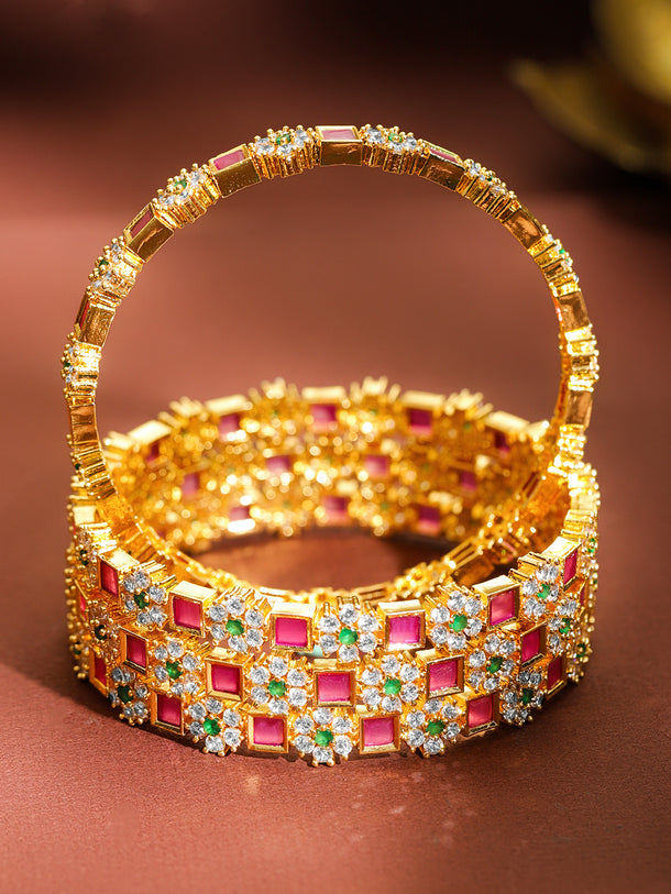 Gold Toned Multicolor Studded Bangles Set Of 4