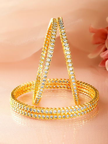 Gold Toned White Studded Bangles Set Of 4