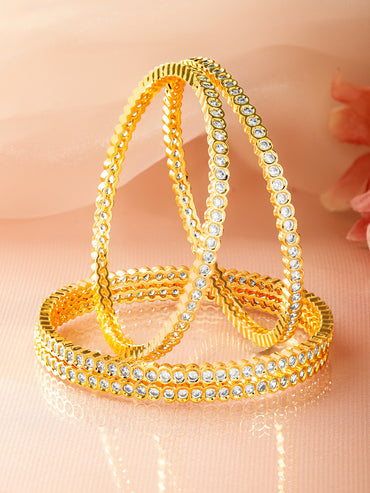 Gold Toned White Studded Bangles Set Of 4