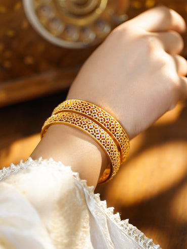 Pink Studded Gold Toned Bangles Set Of 2