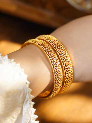Pink Studded Gold Toned Bangles Set Of 2