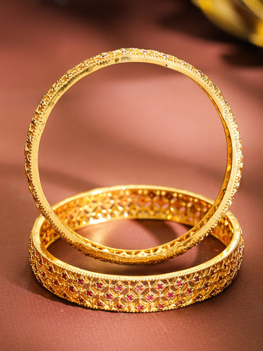Pink Studded Gold Toned Bangles Set Of 2