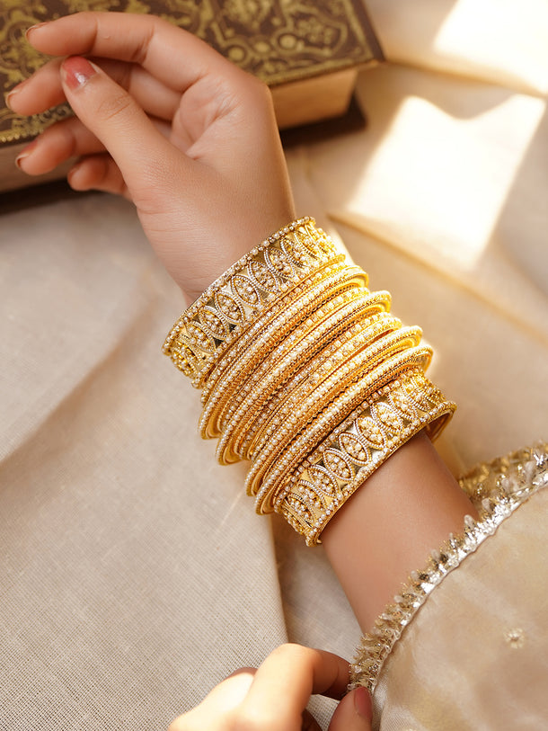 Timeless Pearl Work Bridal Gold Bangles