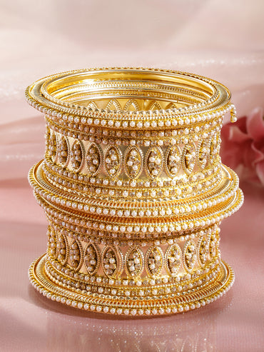 Timeless Pearl Work Bridal Gold Bangles
