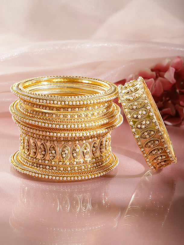 Timeless Pearl Work Bridal Gold Bangles