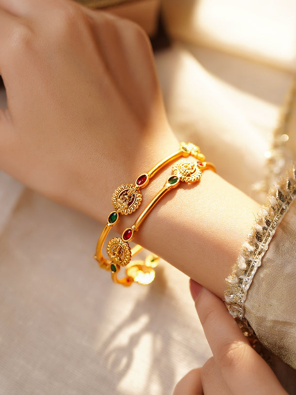 Temple Glow Ruby Emerald Bangles