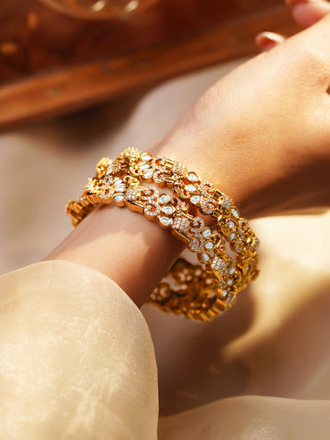 Royal Glow Gold Cubic Zirconia Bangles