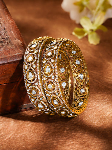 Royal Kundan Glow Gold Bangles Set