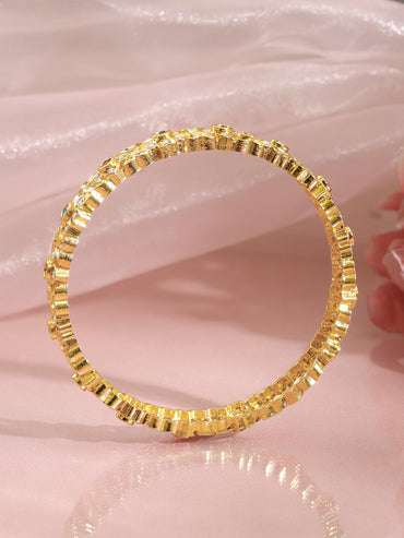 Gold Plated Ruby Emerald Floral Lattice Bangles Set of 2