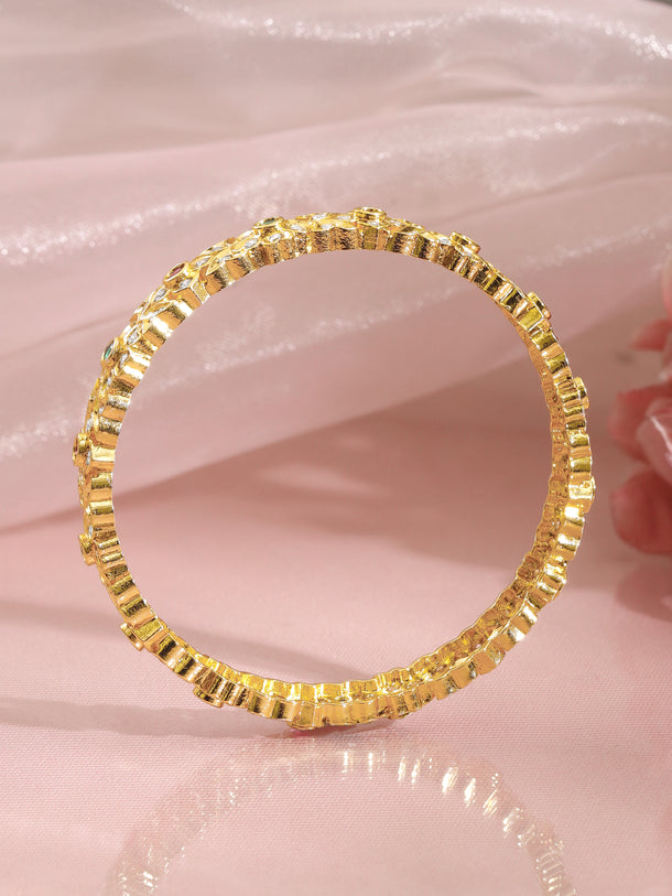 Gold Plated Ruby Emerald Floral Lattice Bangles Set of 2