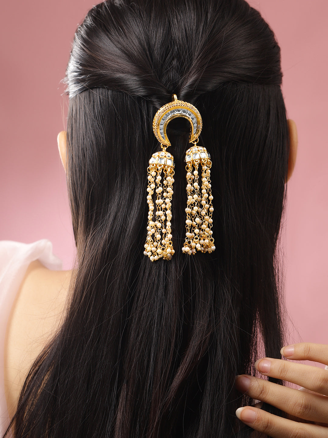 Kundan Pearl Shimmering Hair Brooch