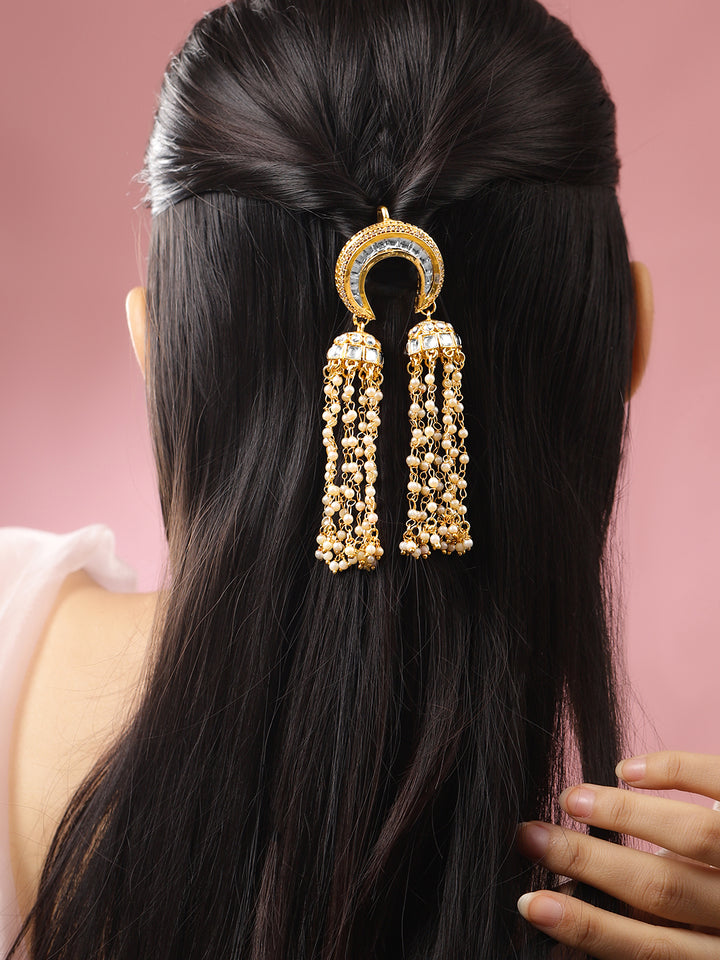 Kundan Pearl Shimmering Hair Brooch