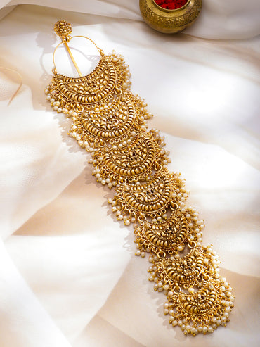 Pearl Embellished Hair Brooch With Laxmi Motif