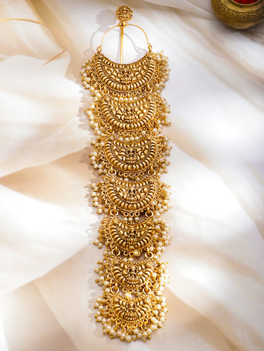 Pearl Embellished Hair Brooch With Laxmi Motif