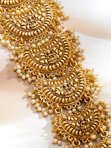 Pearl Embellished Hair Brooch With Laxmi Motif