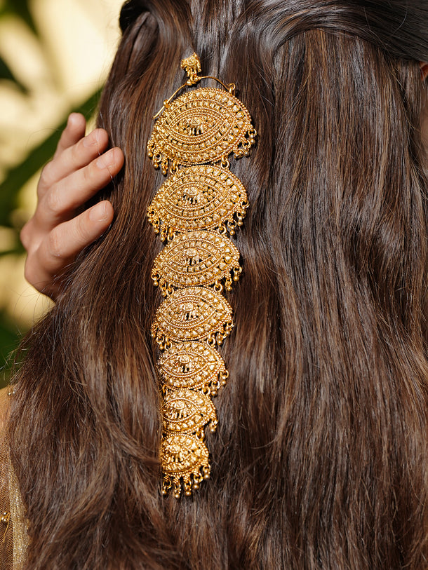 Gold Toned Hair Brooch With Elephant Motif