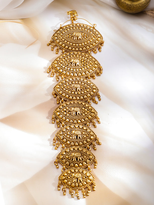 Gold Toned Hair Brooch With Elephant Motif