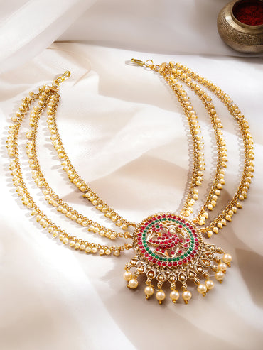 Gold Pearl Layered Bridal Hair Jewellery