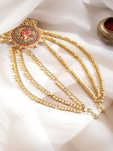 Gold Pearl Layered Bridal Hair Jewellery