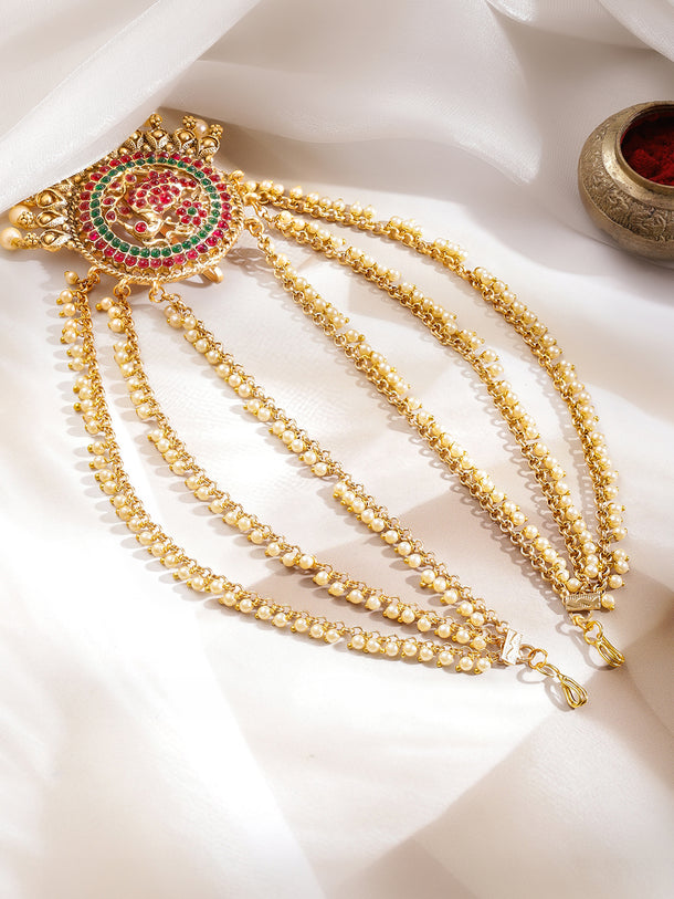 Gold Pearl Layered Bridal Hair Jewellery