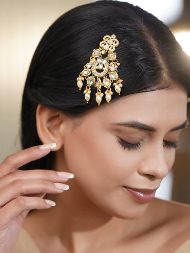 Royal Kundan Pearl Statement Hair Accessory