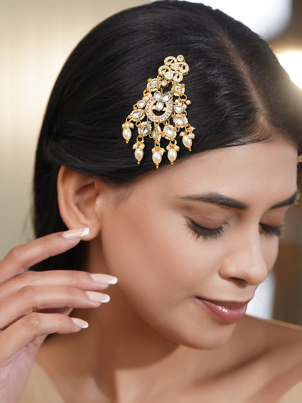 Royal Kundan Pearl Statement Hair Accessory