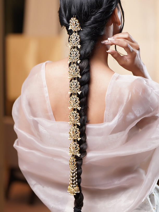 Pearl Embellished Gold Toned Hair Brooch