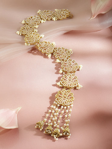 Pearl Embellished Gold Toned Hair Brooch