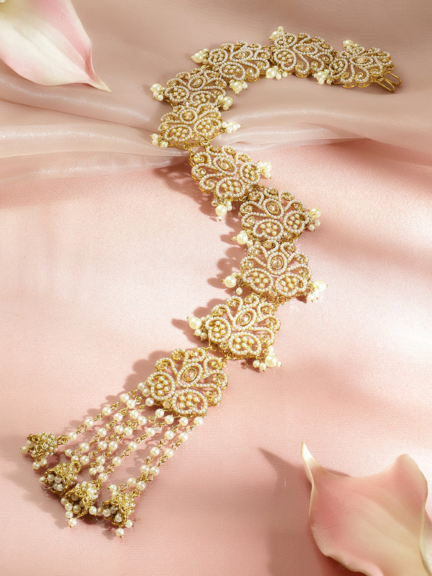 Pearl Embellished Gold Toned Hair Brooch
