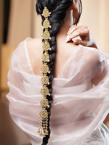 White Kundan Gold Toned Hair Brooch