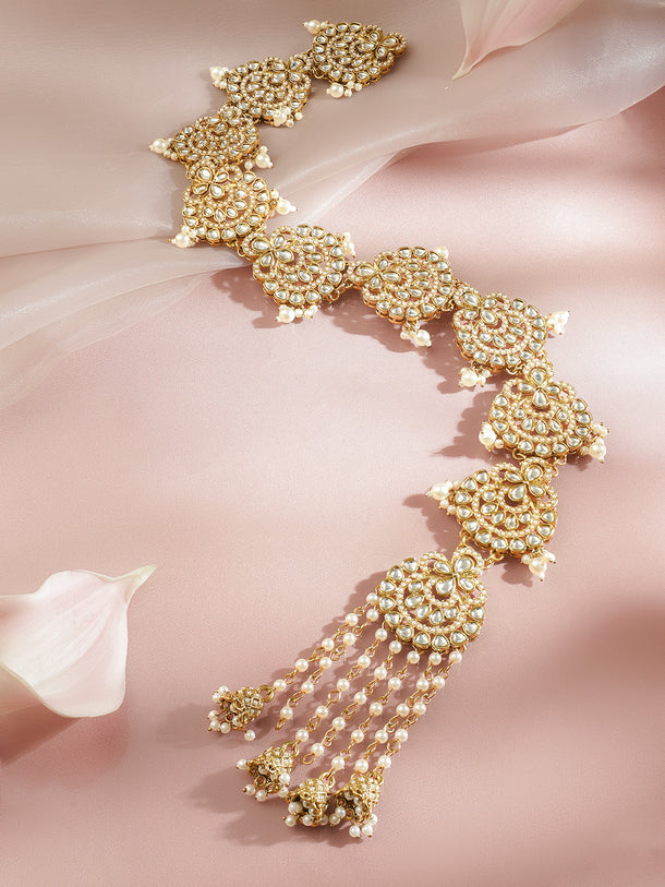 White Kundan Gold Toned Hair Brooch