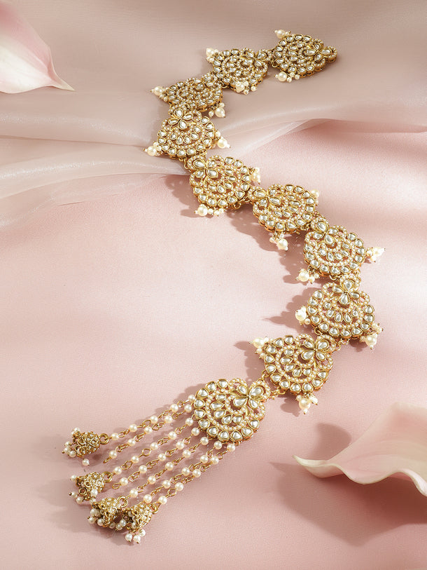 White Kundan Gold Toned Hair Brooch