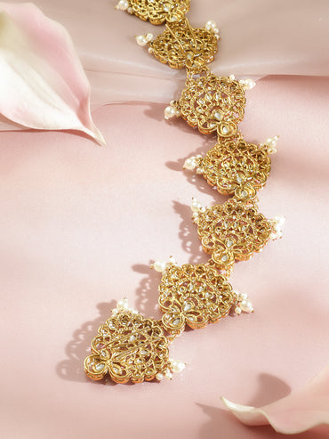 White Kundan Gold Toned Hair Brooch