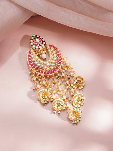 Gold Plated Kundan Pearl Beaded Multicolor Hair Accessory