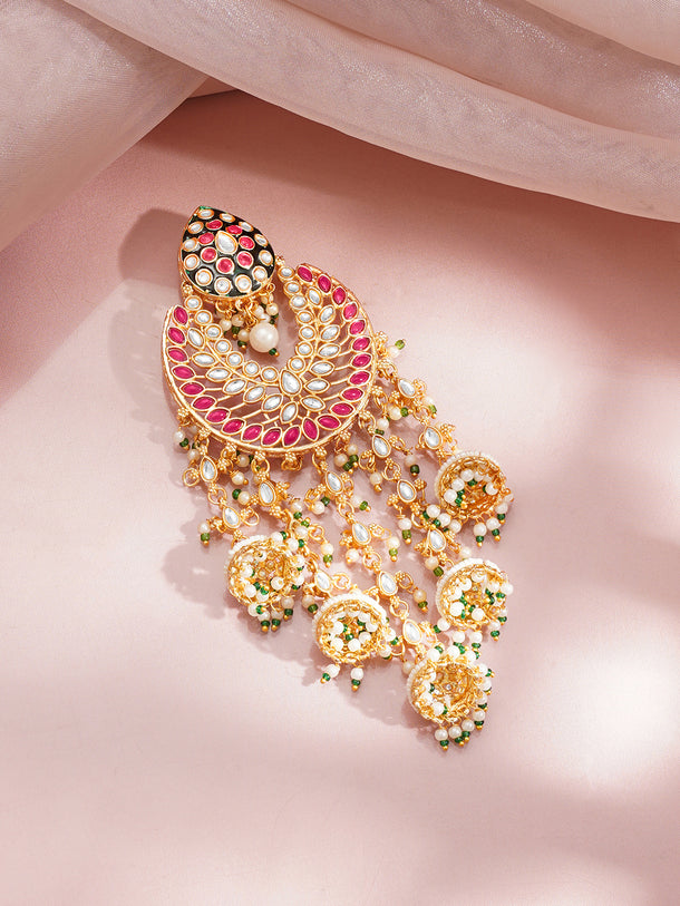 Gold Plated Kundan Pearl Beaded Multicolor Hair Accessory