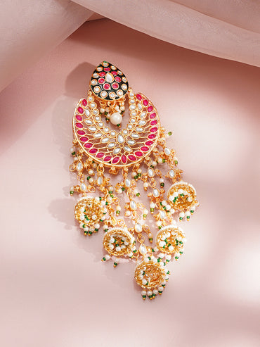 Gold Plated Kundan Pearl Beaded Multicolor Hair Accessory