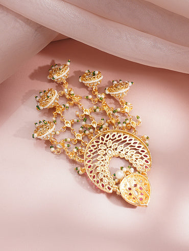 Gold Plated Kundan Pearl Beaded Multicolor Hair Accessory
