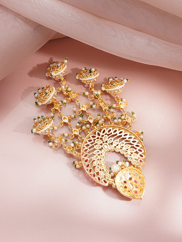 Gold Plated Kundan Pearl Beaded Multicolor Hair Accessory