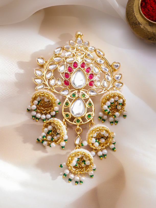Emerald Mist Rosy Kundan Hair Brooch