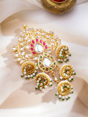 Emerald Mist Rosy Kundan Hair Brooch