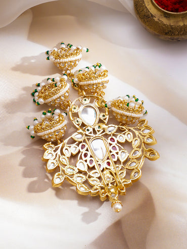 Emerald Mist Rosy Kundan Hair Brooch