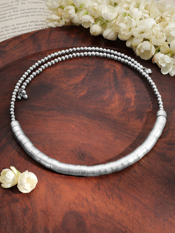 Gracefully Textured Silver Statement Choker