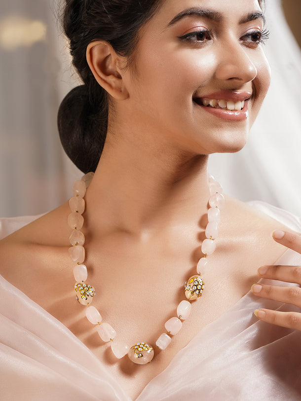 Gold Plated Brass Pastel Pink & Green Beaded Statement Choker