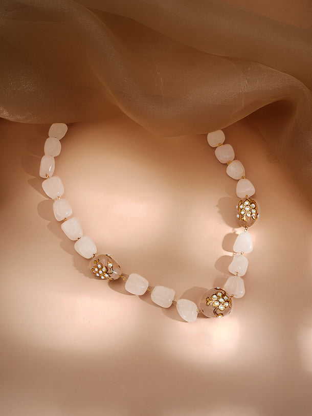 Gold Plated Brass Pastel Pink & Green Beaded Statement Choker