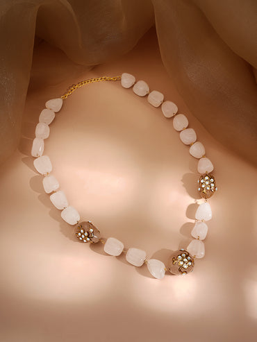 Gold Plated Brass Pastel Pink & Green Beaded Statement Choker