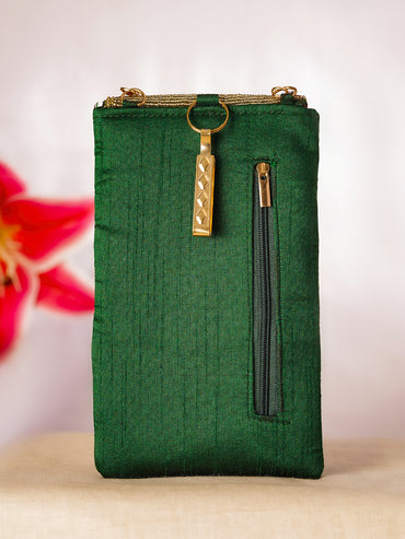 Regal Green Embroidered Festive Mobile Sling Pouch